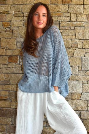 Conrad Grunge Loose Cotton Knit Lladro Blue